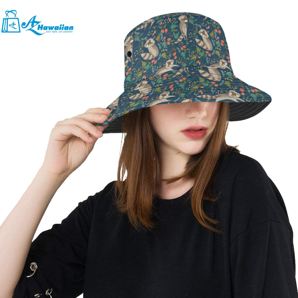 Raccoon tropical leaves pattern Unisex Bucket Hat