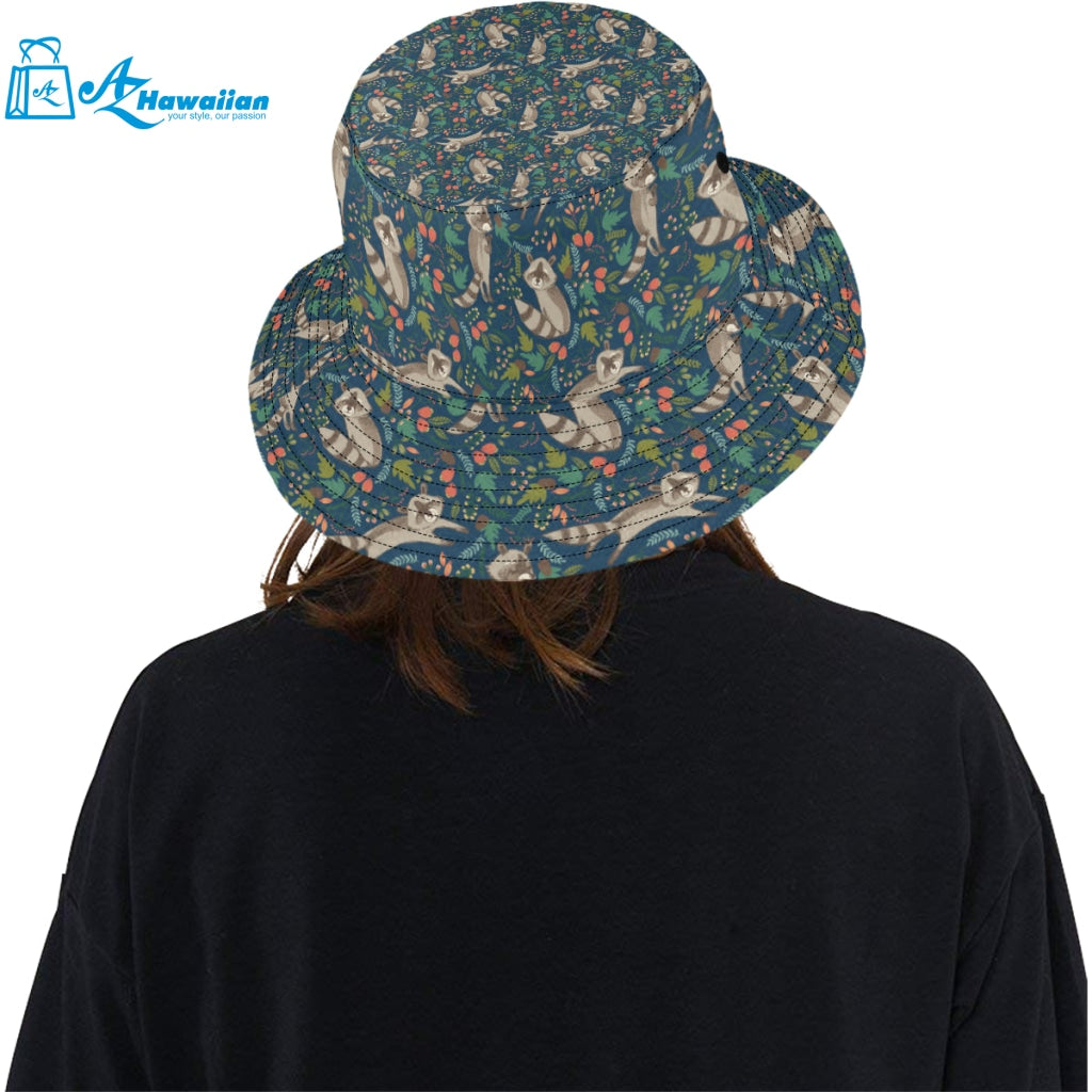 Raccoon tropical leaves pattern Unisex Bucket Hat