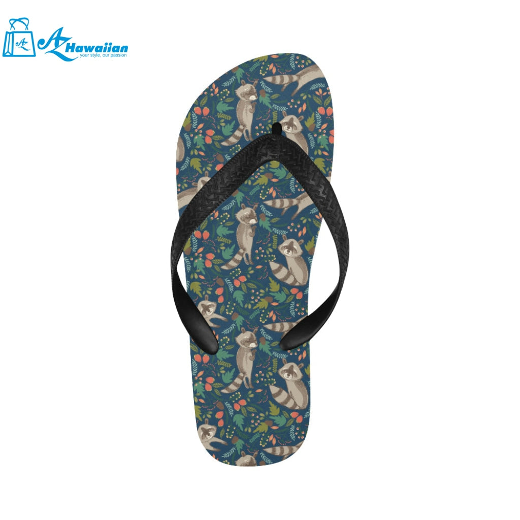 Raccoon tropical leaves pattern Unisex Flip Flops