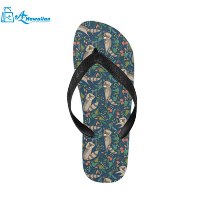 Raccoon tropical leaves pattern Unisex Flip Flops