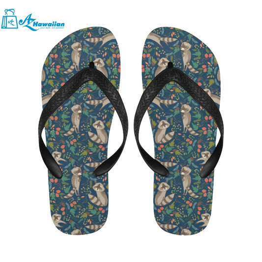 Raccoon tropical leaves pattern Unisex Flip Flops