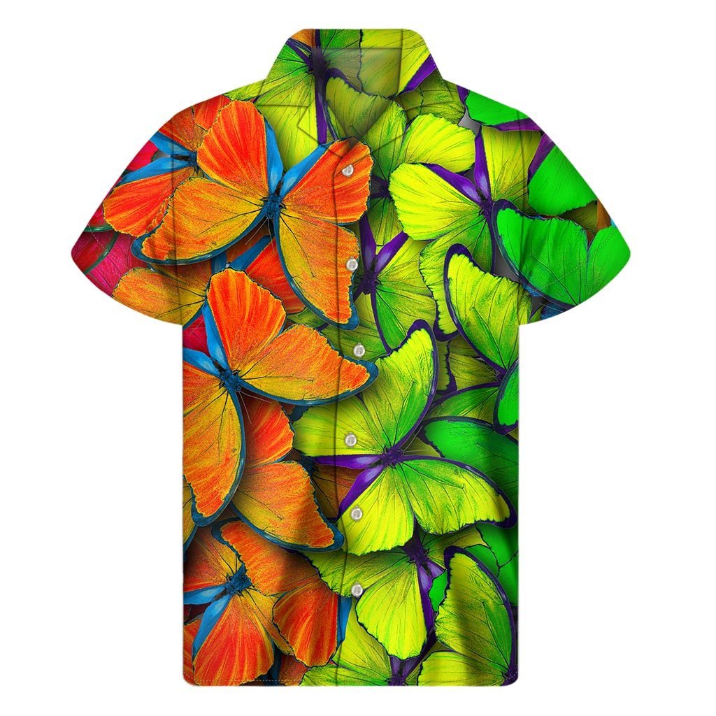 Rainbow Butterfly Pattern Print Mens Short Sleeve Shirt Hawaiian