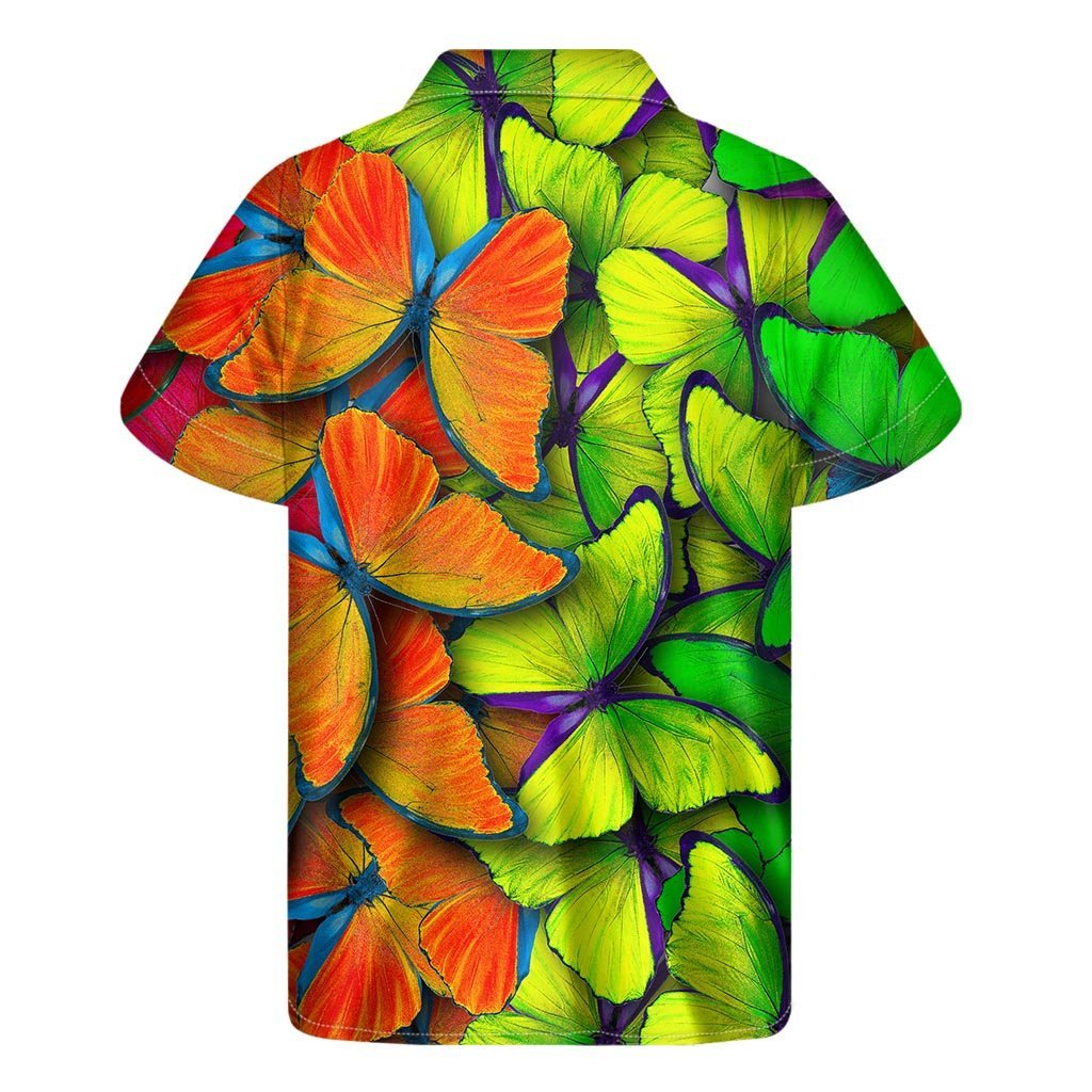 Rainbow Butterfly Pattern Print Mens Short Sleeve Shirt Hawaiian