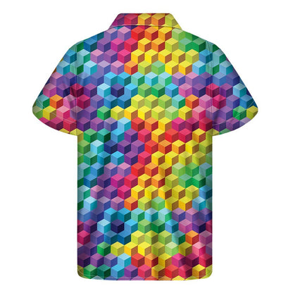 Rainbow Cubes Pattern Print Mens Short Sleeve Shirt Hawaiian