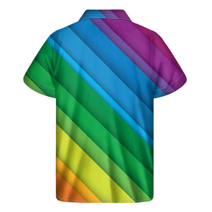 Rainbow Diagonal Lines Pattern Print Mens Short Sleeve Shirt Hawaiian