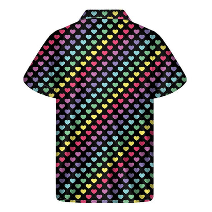 Rainbow Heart Pattern Print Mens Short Sleeve Shirt Hawaiian