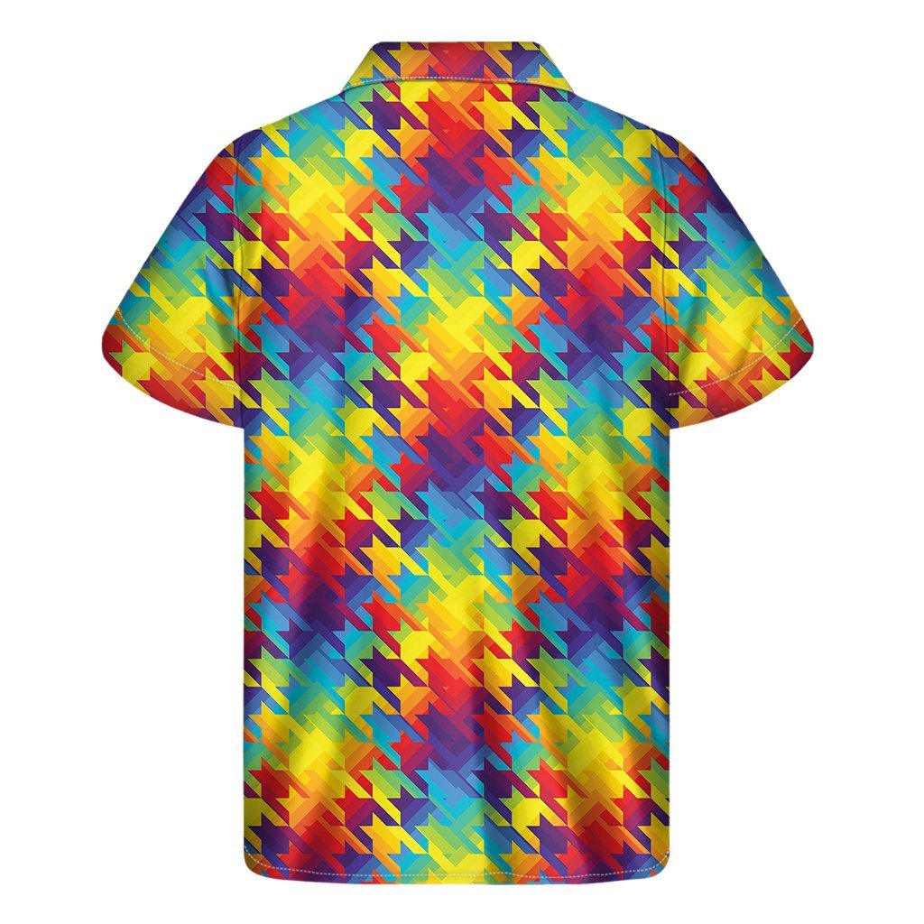 Rainbow Houndstooth Pattern Print Mens Short Sleeve Shirt Hawaiian