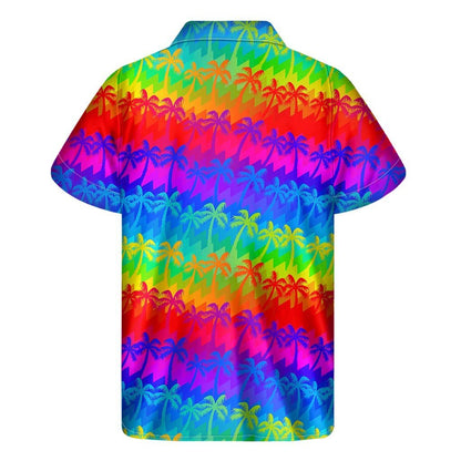 Rainbow Palm Tree Pattern Print Mens Short Sleeve Shirt Hawaiian