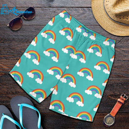 Rainbow Pattern Green Background Men Shorts