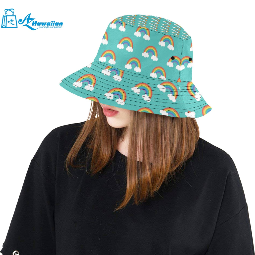 Rainbow pattern green background Unisex Bucket Hat