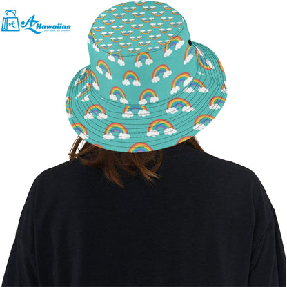 Rainbow pattern green background Unisex Bucket Hat