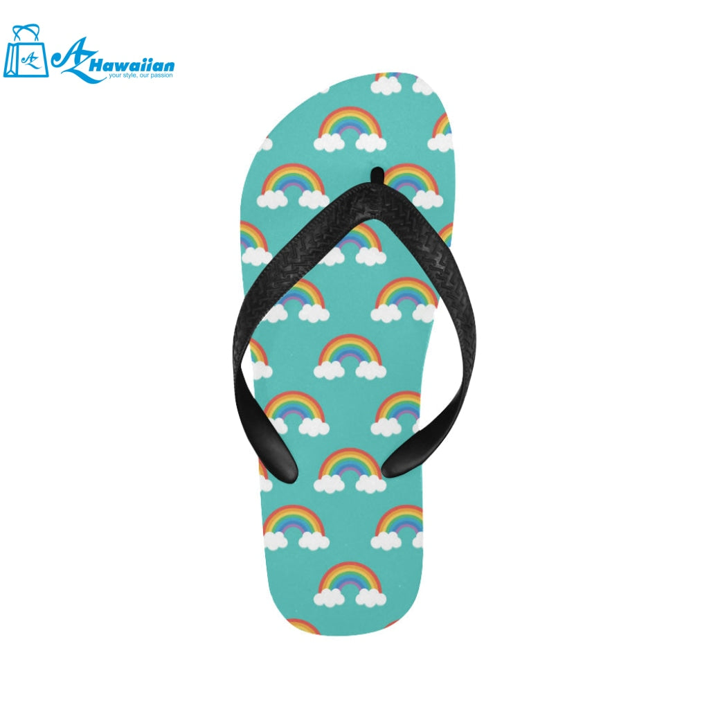 Rainbow pattern green background Unisex Flip Flops