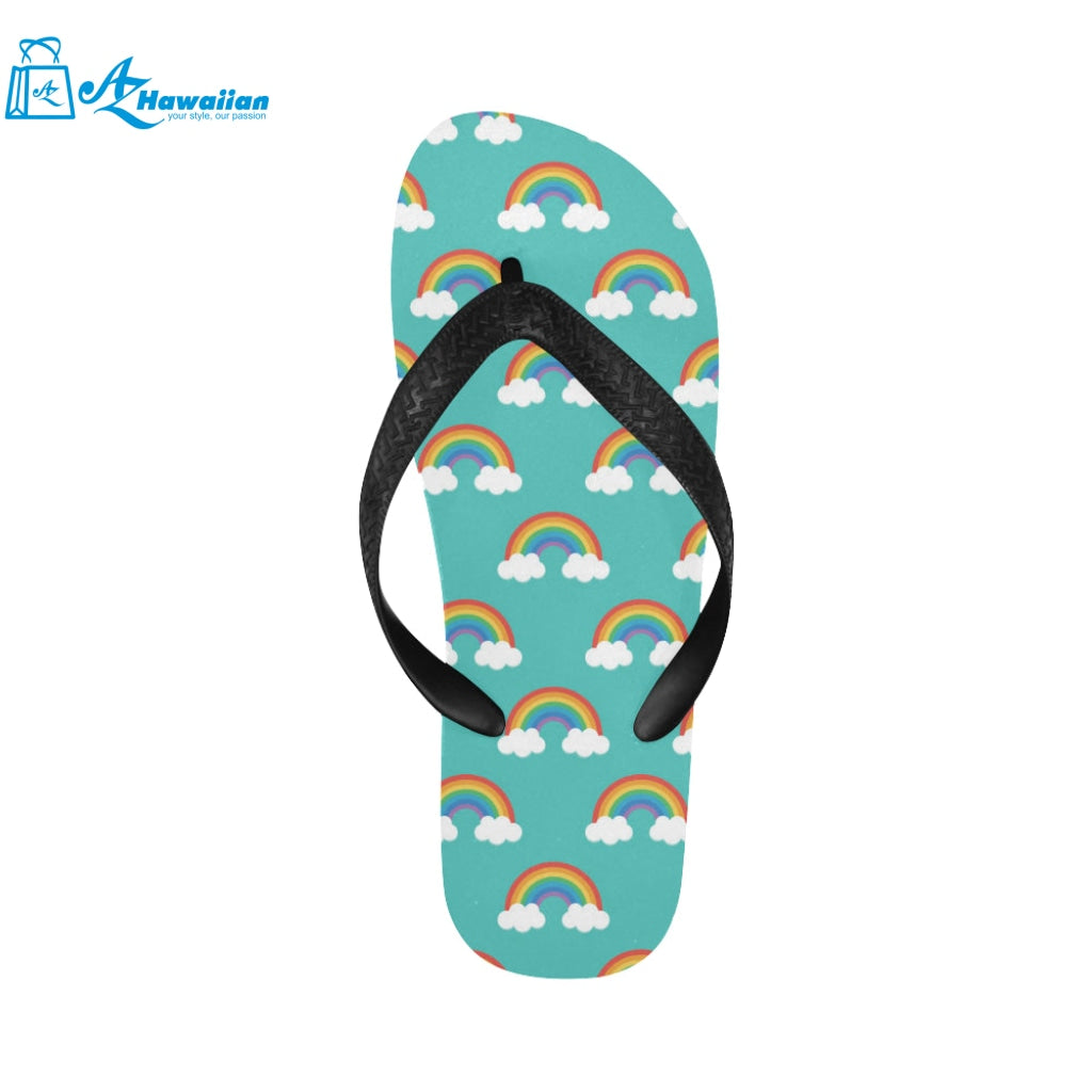 Rainbow pattern green background Unisex Flip Flops