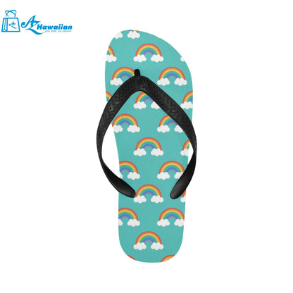 Rainbow pattern green background Unisex Flip Flops