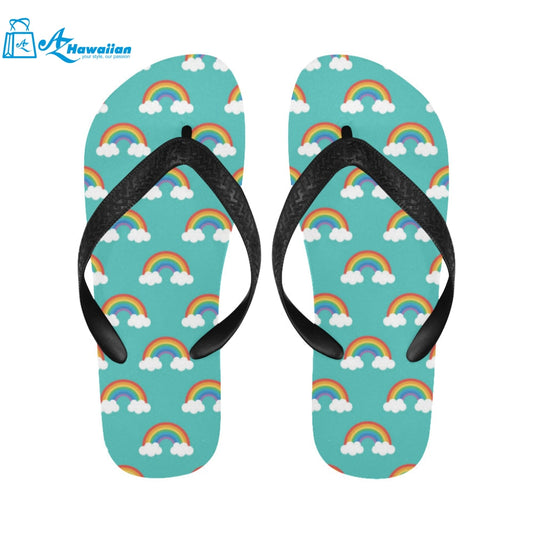 Rainbow pattern green background Unisex Flip Flops