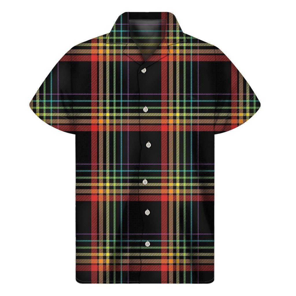 Rainbow Tartan Pattern Print Mens Short Sleeve Shirt Hawaiian