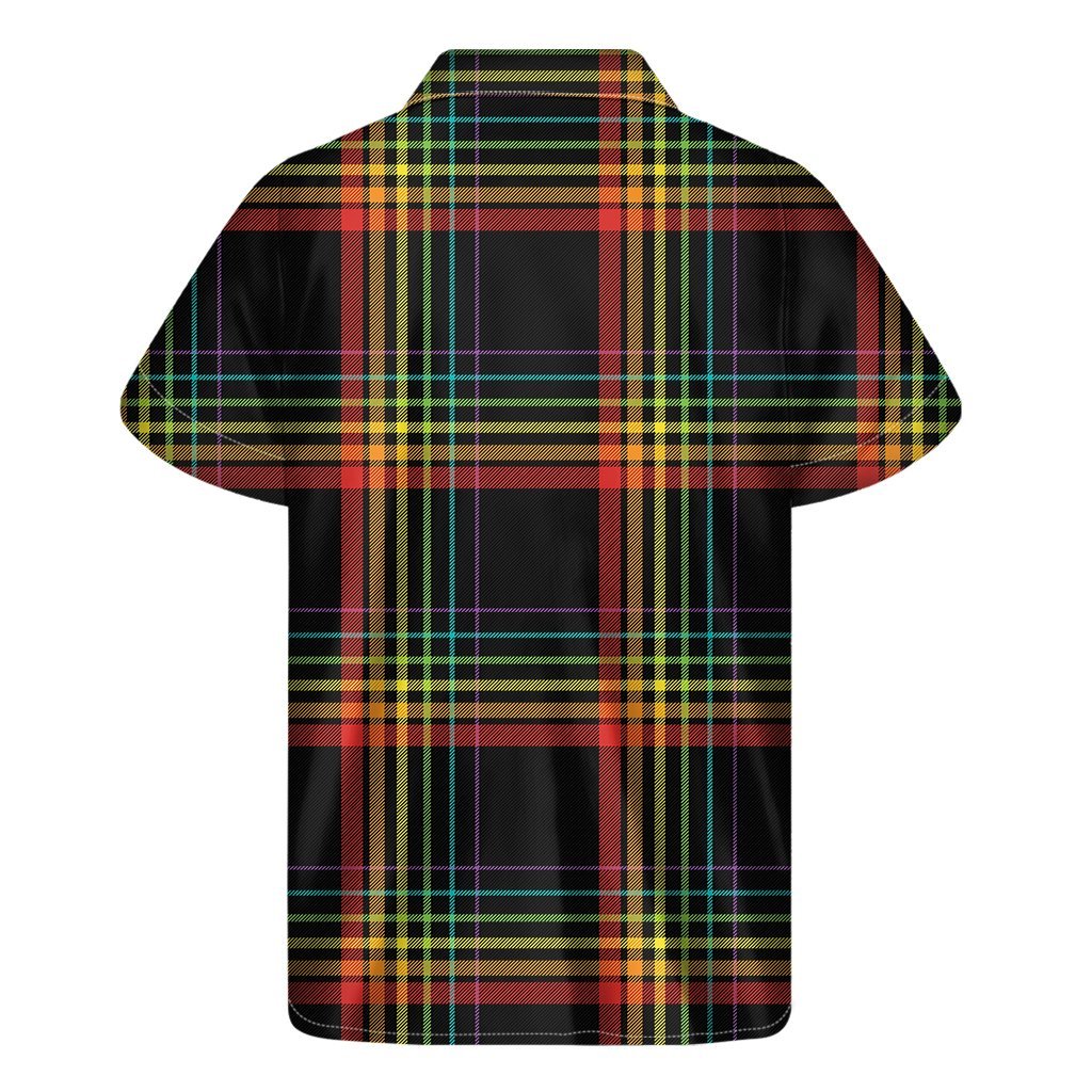 Rainbow Tartan Pattern Print Mens Short Sleeve Shirt Hawaiian