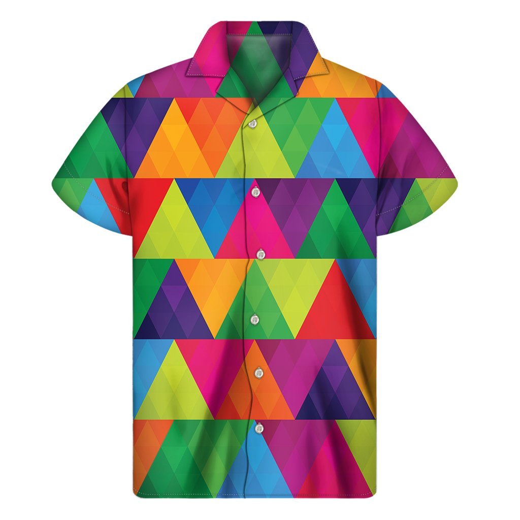 Rainbow Triangles Pattern Print Mens Short Sleeve Shirt Hawaiian