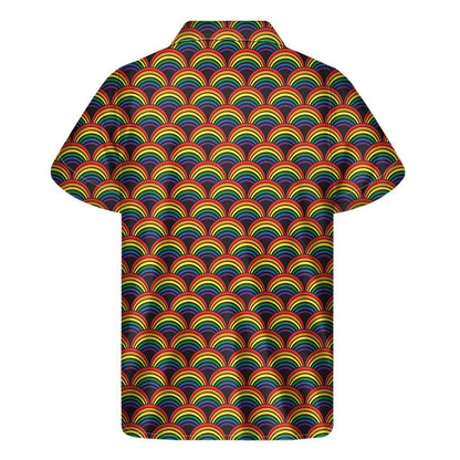 Rainbow Wave Pattern Print Mens Short Sleeve Shirt Hawaiian
