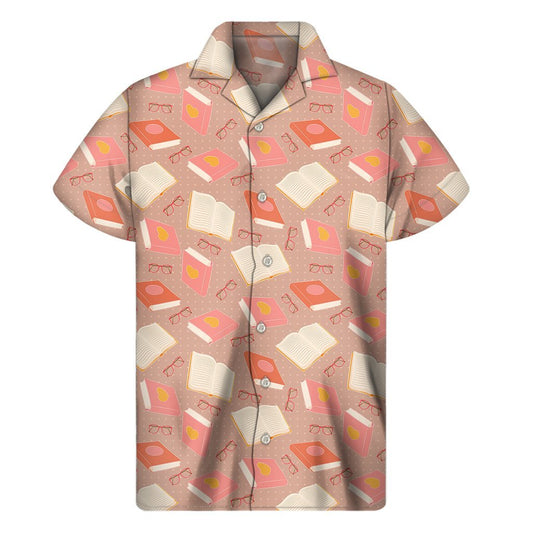 Reading Books And Glasses Pattern Print Mens Short Sleeve Shirt Hawaiian