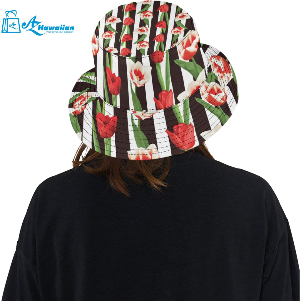 red and white tulips pattern Unisex Bucket Hat