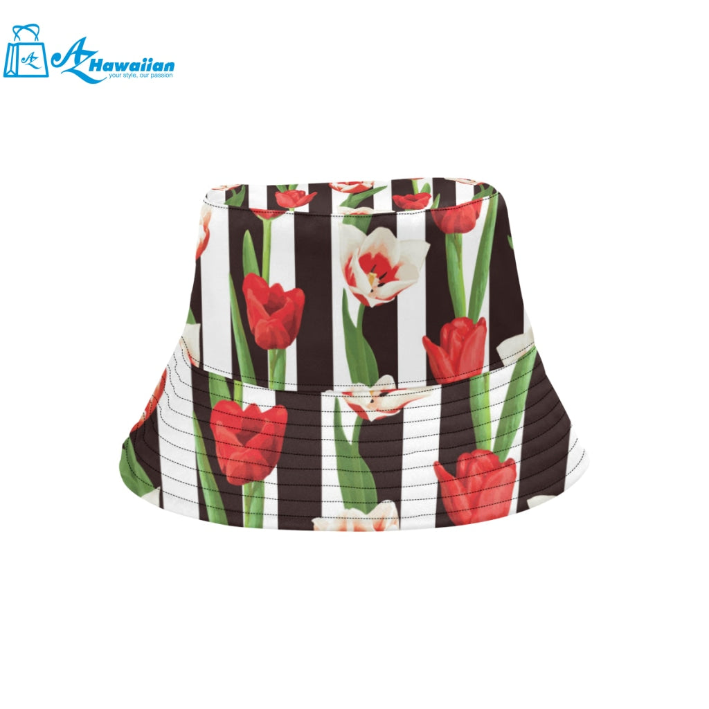 red and white tulips pattern Unisex Bucket Hat