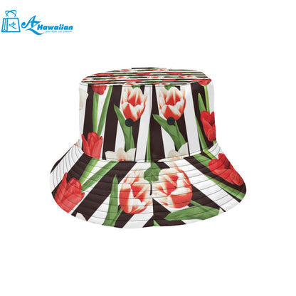 red and white tulips pattern Unisex Bucket Hat