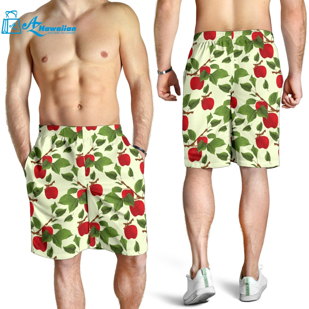 Red Apples Leaves Pattern Men Shorts