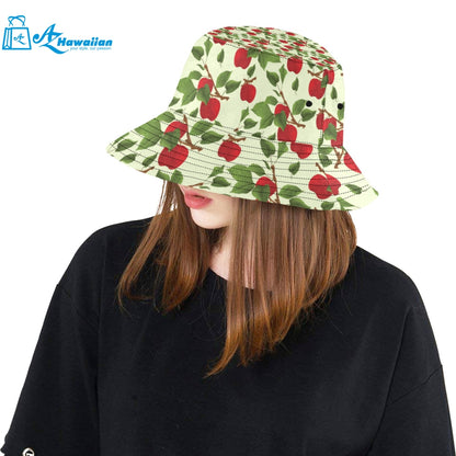 Red apples leaves pattern Unisex Bucket Hat