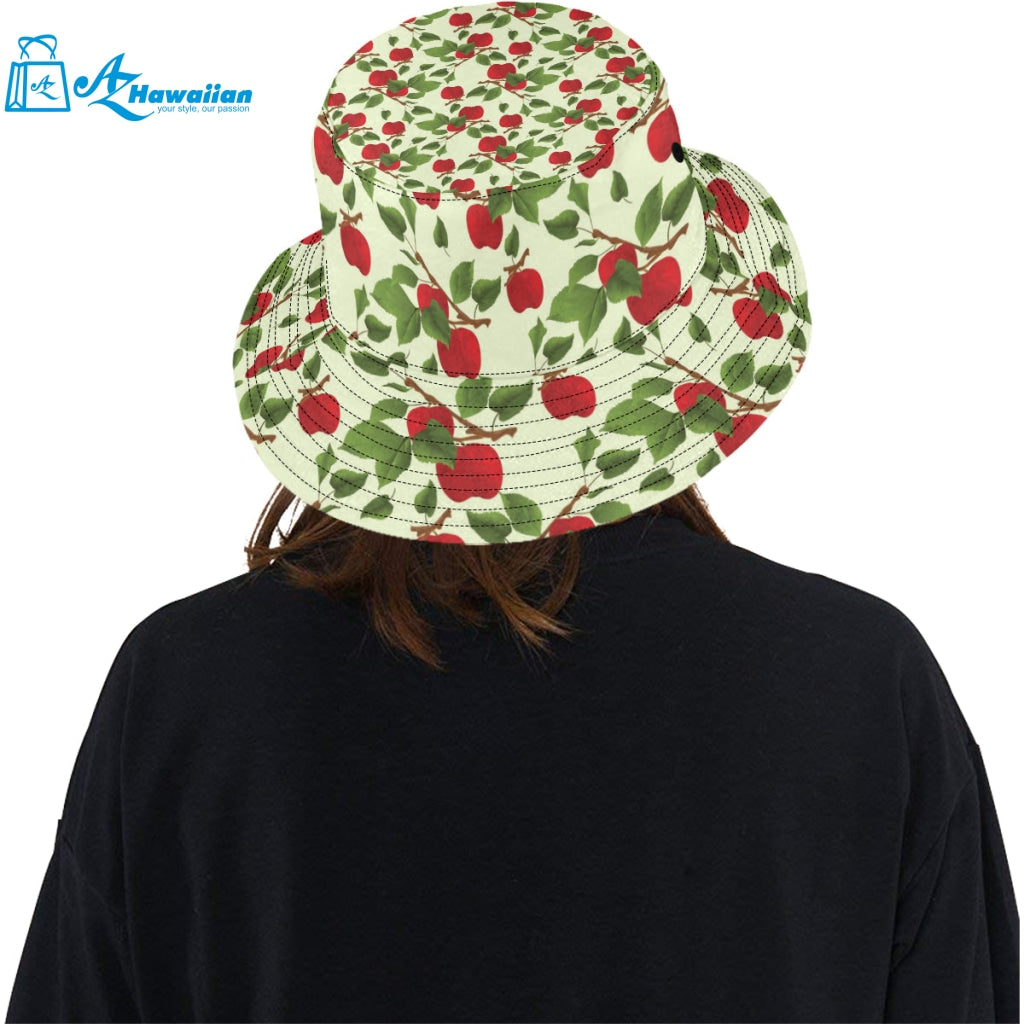 Red apples leaves pattern Unisex Bucket Hat