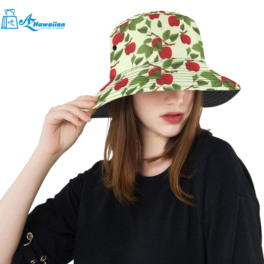 Red apples leaves pattern Unisex Bucket Hat