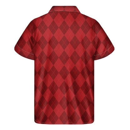 Red Argyle Pattern Print Mens Short Sleeve Shirt Hawaiian