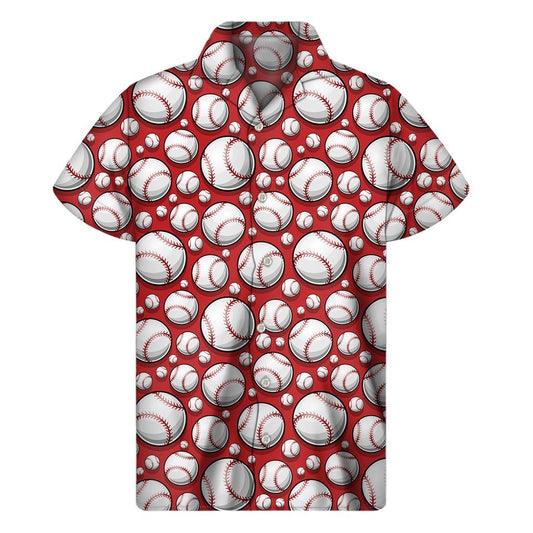 Red Baseball Pattern Print Mens Short Sleeve Shirt Hawaiian