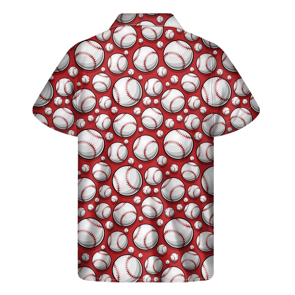 Red Baseball Pattern Print Mens Short Sleeve Shirt Hawaiian