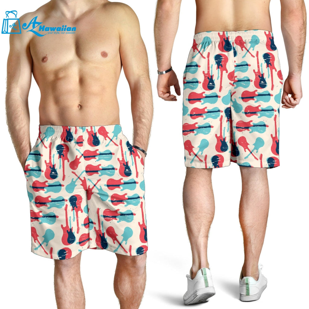 Red Blue Guitar Pattern Men Shorts