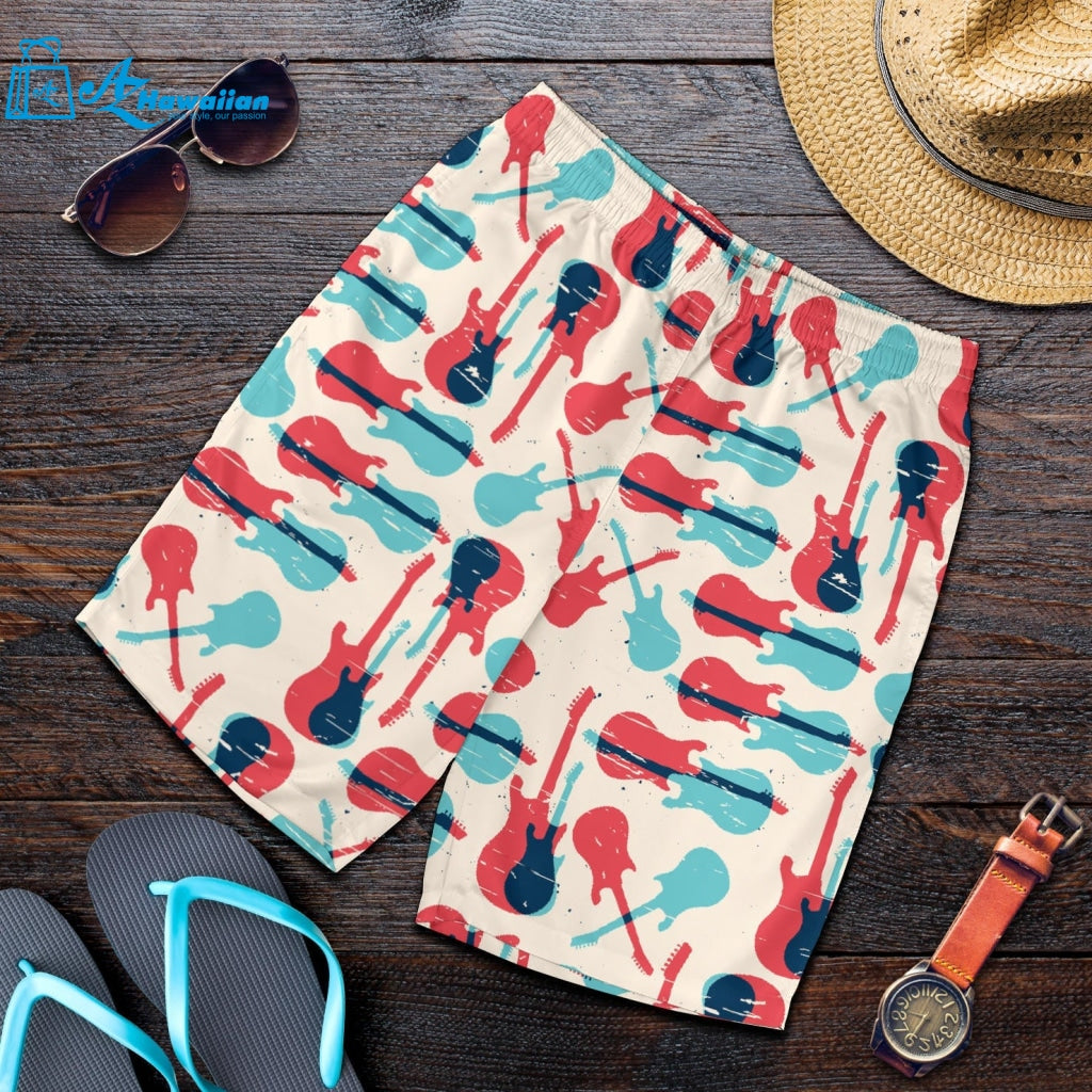 Red Blue Guitar Pattern Men Shorts