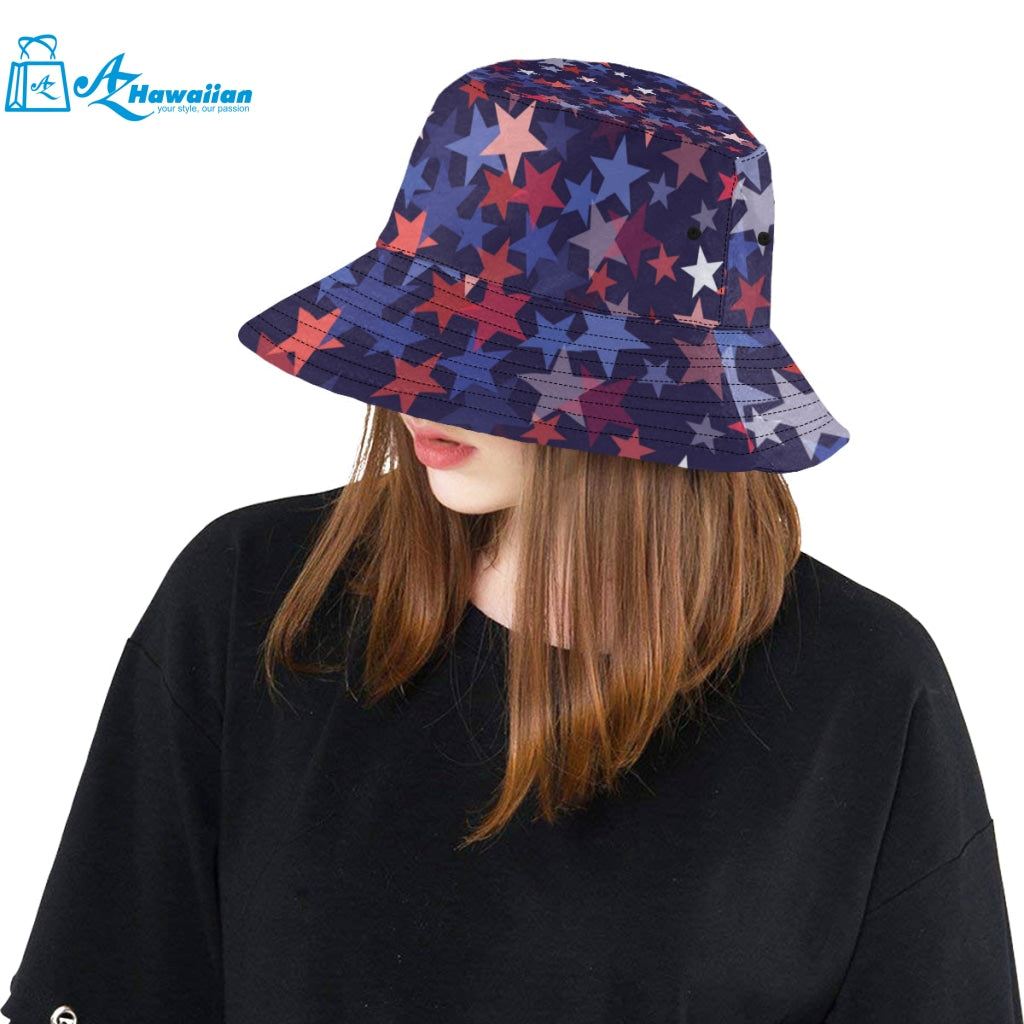 Red blue star pattern Unisex Bucket Hat