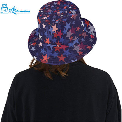 Red blue star pattern Unisex Bucket Hat