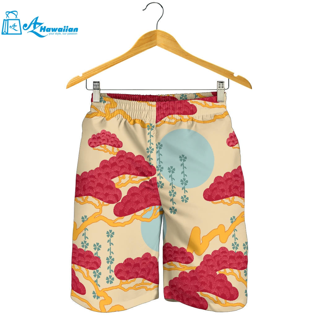 Red Bonsai Gray Sun Japanese Pattern Men Shorts