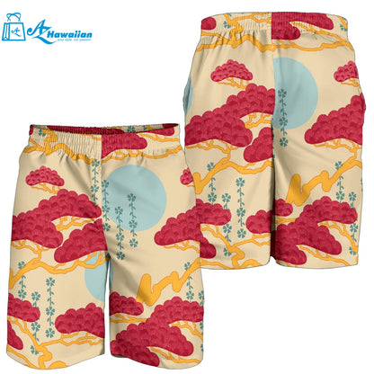 Red Bonsai Gray Sun Japanese Pattern Men Shorts