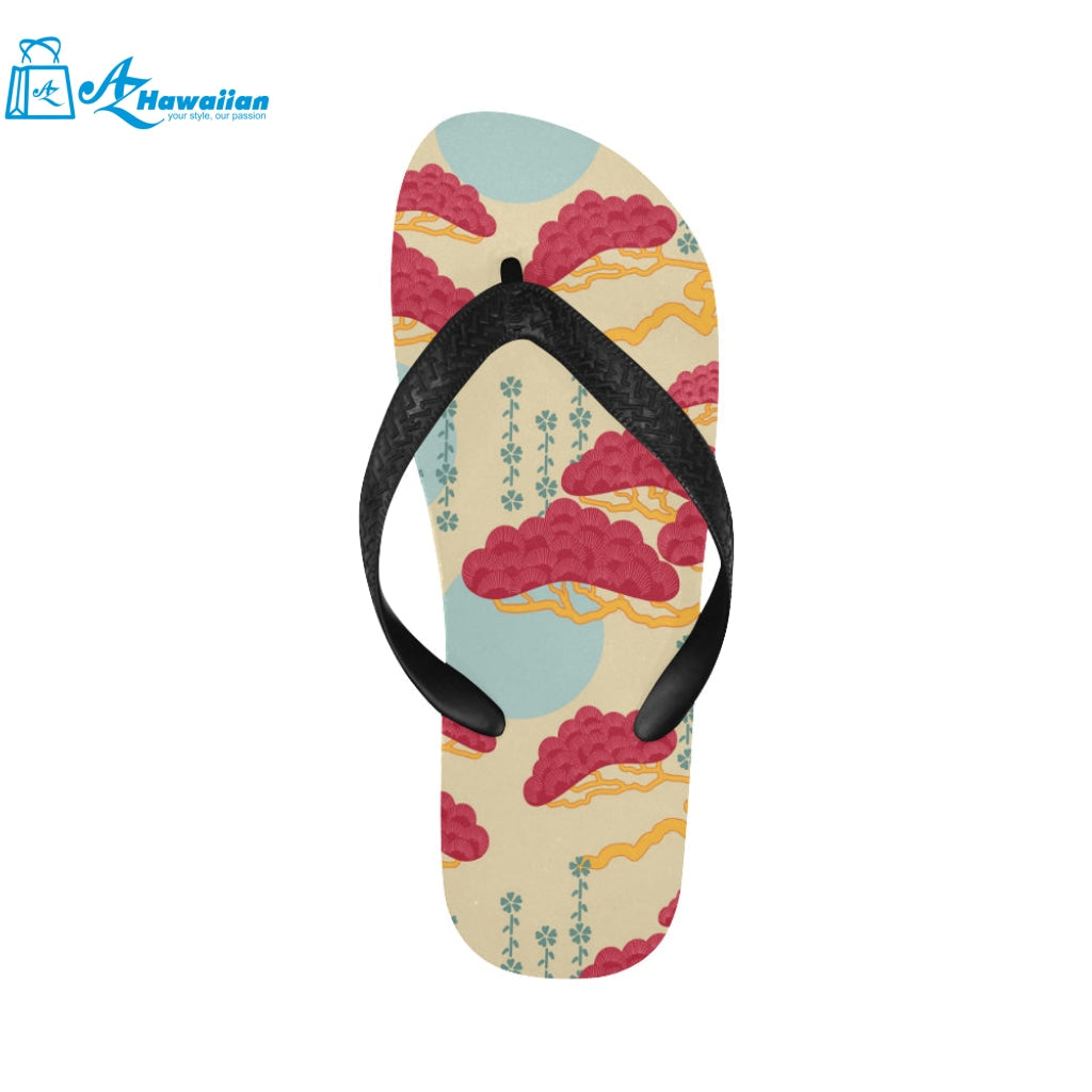 Red Bonsai gray sun japanese pattern Unisex Flip Flops