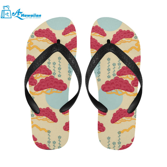 Red Bonsai gray sun japanese pattern Unisex Flip Flops