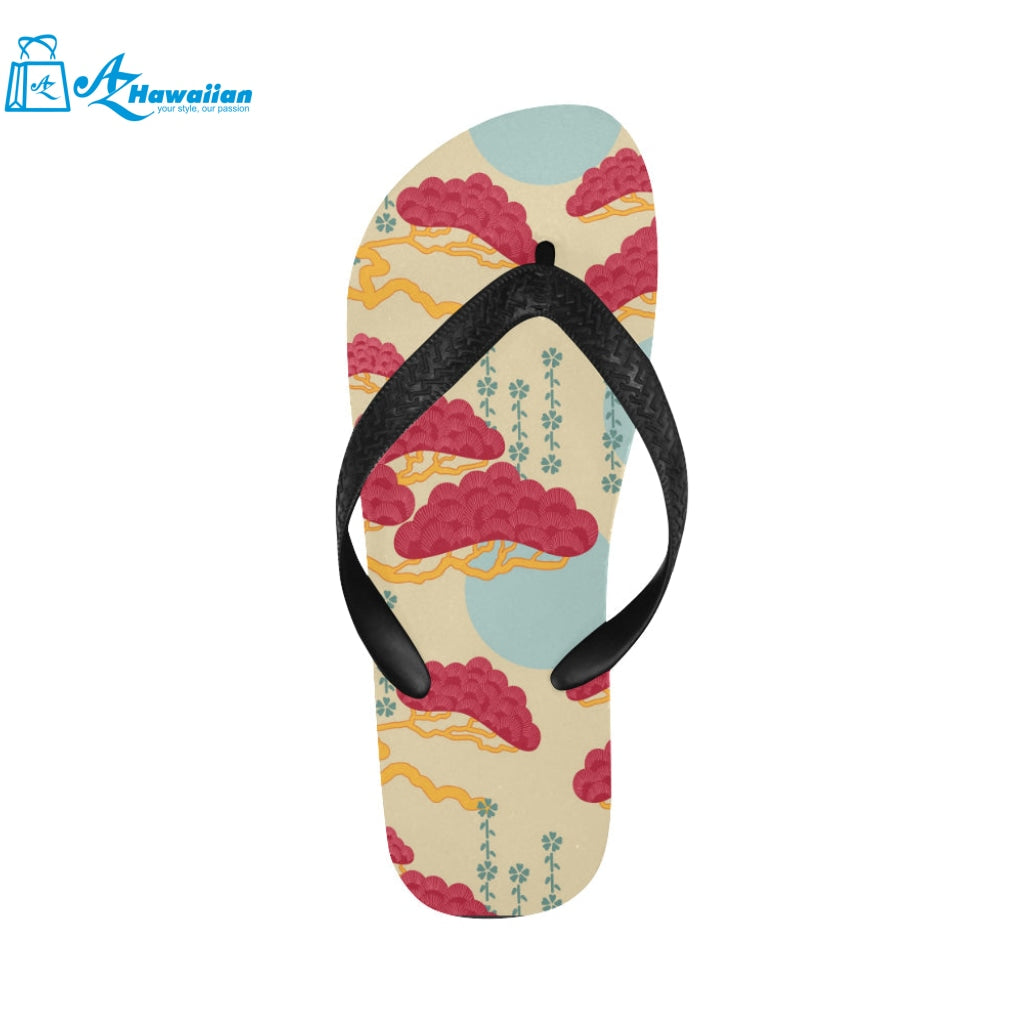 Red Bonsai gray sun japanese pattern Unisex Flip Flops