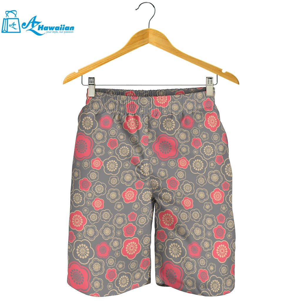 Red Gold Sakura Cherry Blossom Gray Background Men Shorts