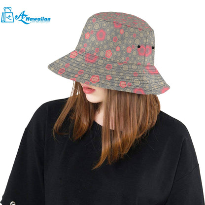 Red gold Sakura cherry blossom gray background Unisex Bucket Hat