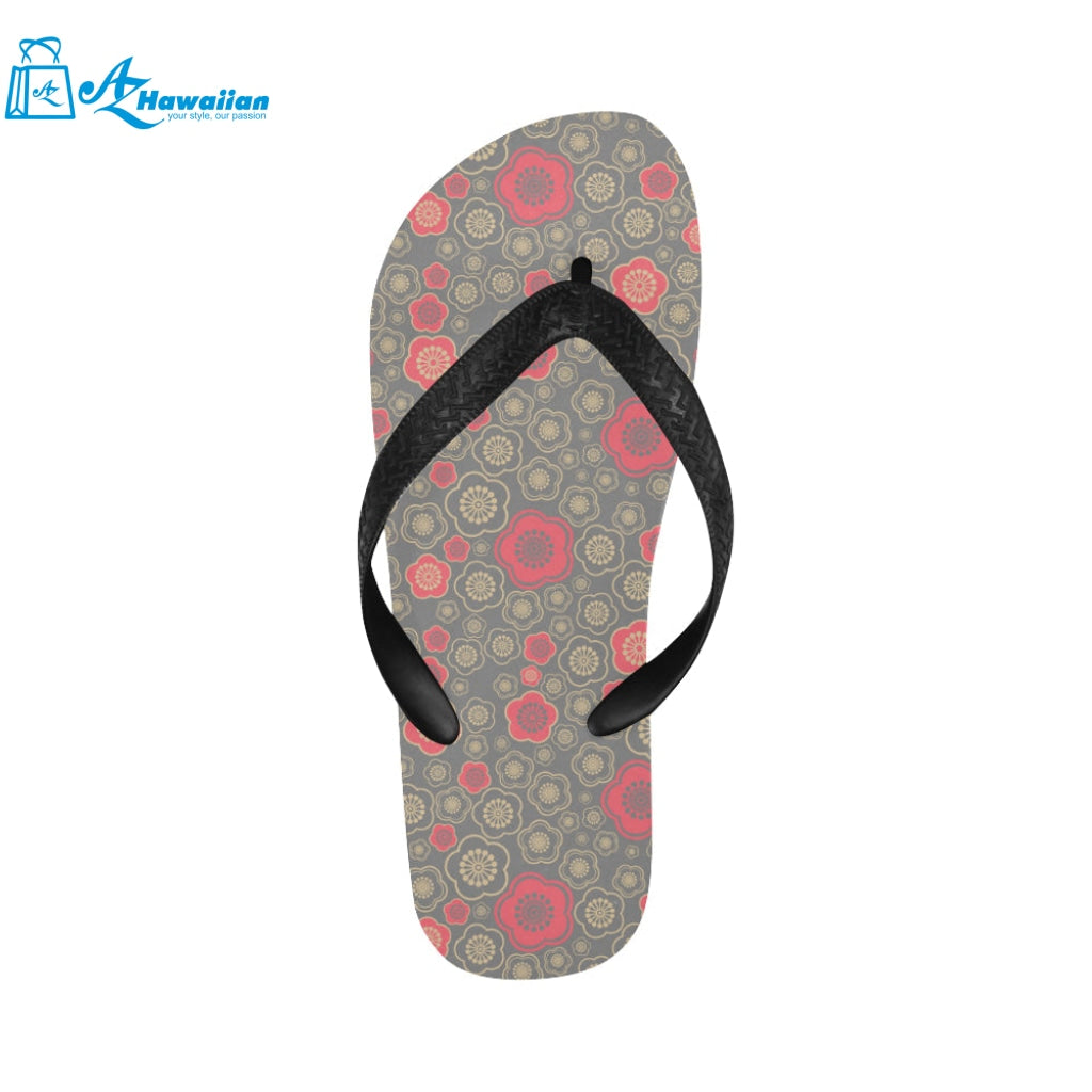 Red gold Sakura cherry blossom gray background Unisex Flip Flops