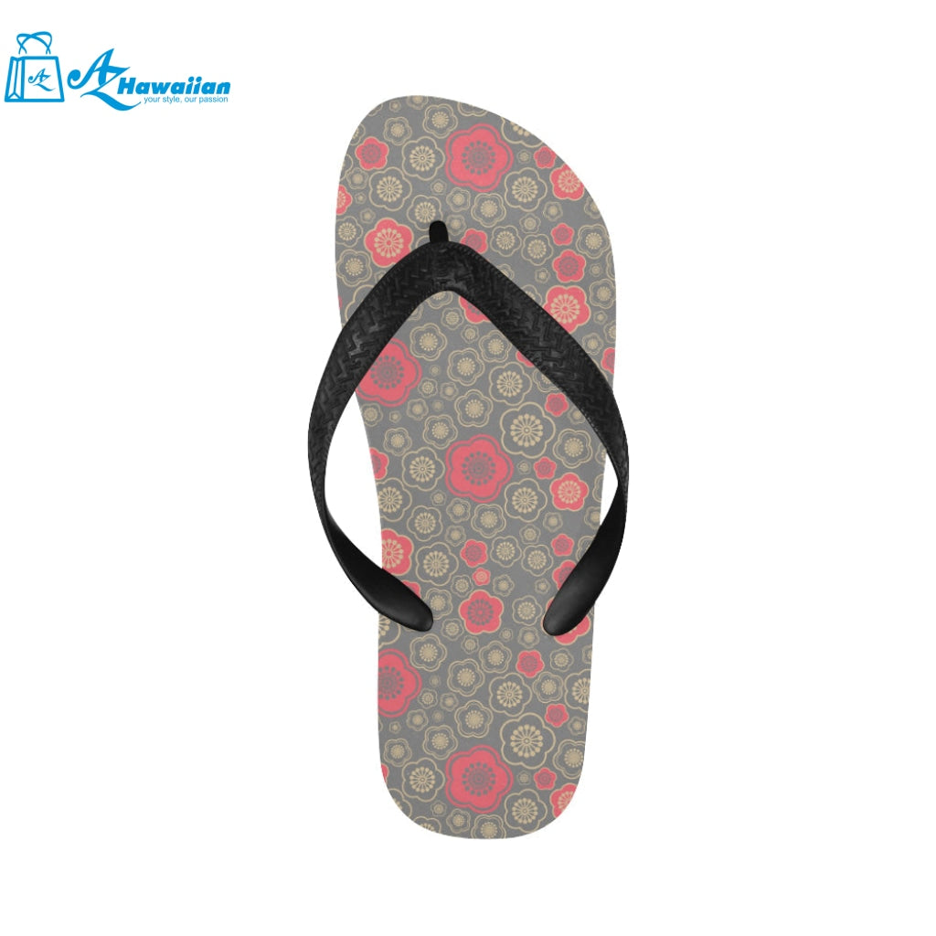 Red gold Sakura cherry blossom gray background Unisex Flip Flops