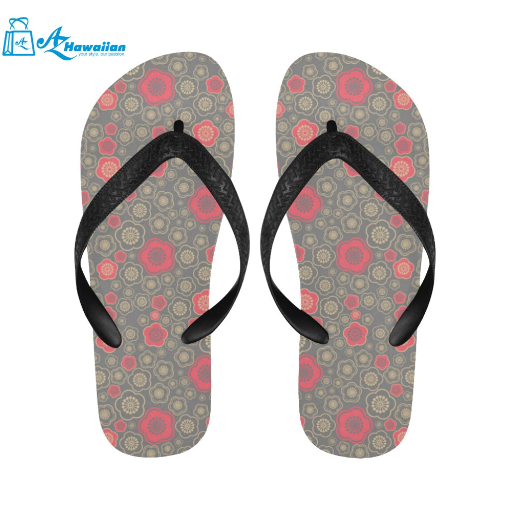 Red gold Sakura cherry blossom gray background Unisex Flip Flops