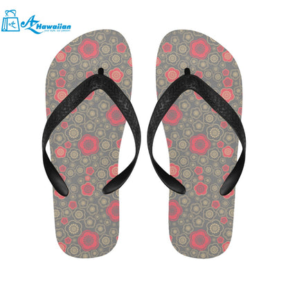 Red gold Sakura cherry blossom gray background Unisex Flip Flops