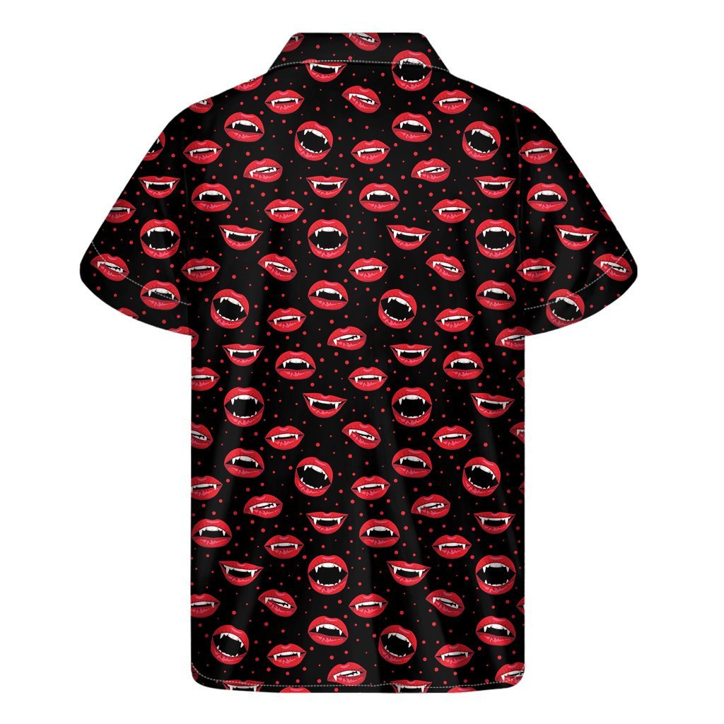 Red Halloween Vampire Lips Pattern Print Mens Short Sleeve Shirt Hawaiian